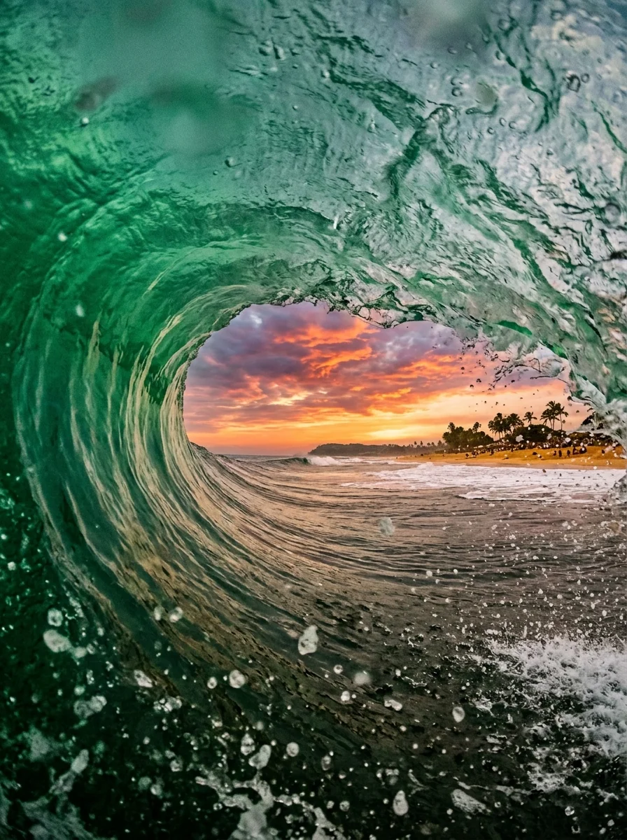 Inside ocean barrel wave crystal tube