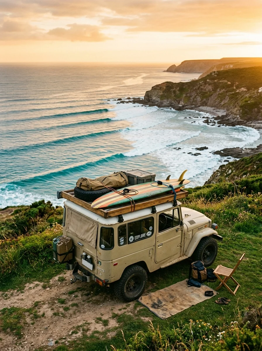 Basecamp on the cliffline checking endless left point runners.